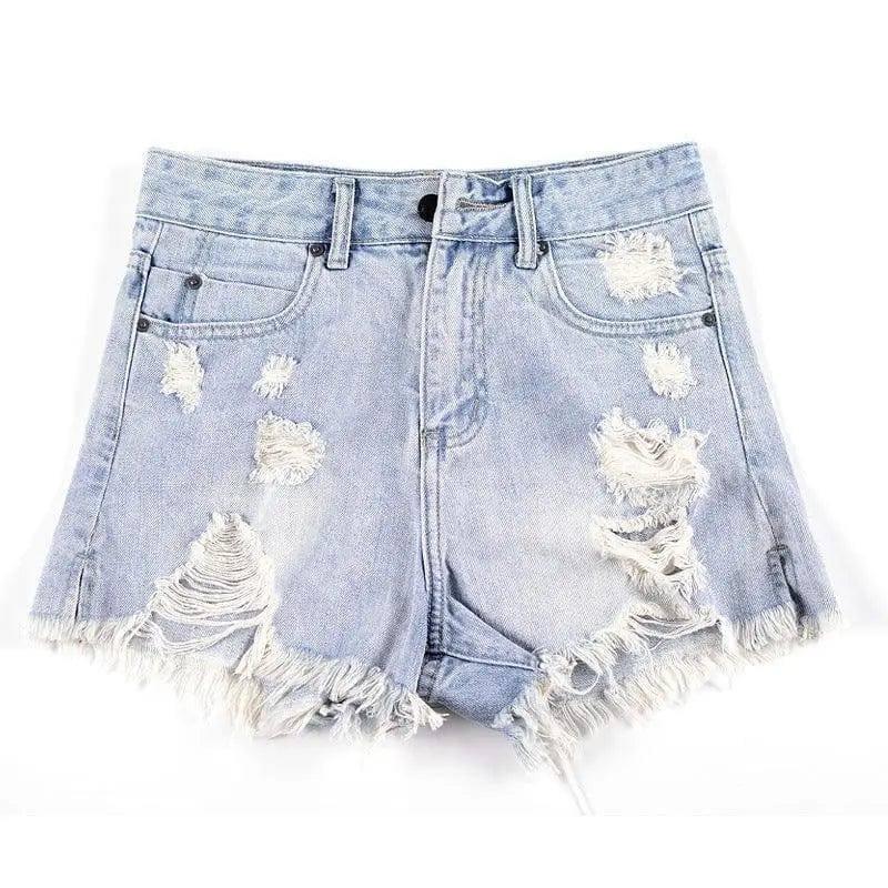 High Waist Ripped Denim Shorts-23