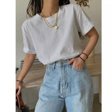 LOVEMI - Lovemi - Homemade Cotton Versatile Loose White T-shirt For