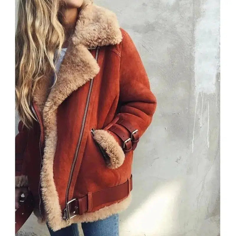 Jacket Women Coat Winter Hot Cotton Lambswool Outerwear-Brick red-1