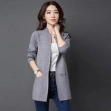 Women's Casual Long Blazer Jacket-Grey-4