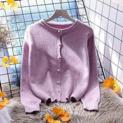 Cozy Knit Button-Up Cardigan-Purple-3