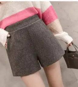 LOVEMI - Lovemi - Korean version of high waist woolen shorts autumn