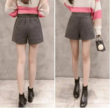 LOVEMI - Lovemi - Korean version of high waist woolen shorts autumn