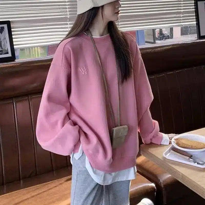 Korean Version Of Loose Thin Spring Fake Two Pieces Hoodie-Pink-1