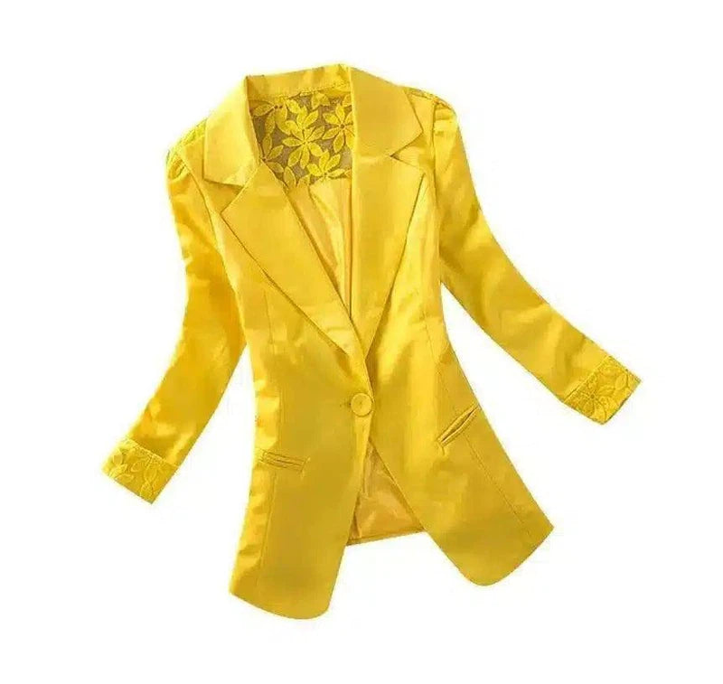 Women's Tailored Blazer with Floral Lining-yellow-3