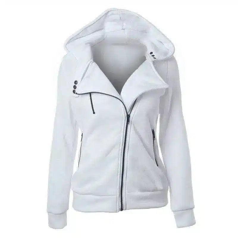 Women's Zip-Up Hooded Jacket with Pockets-White-1