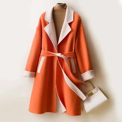 Chic Colorblock Coat for Stylish Looks-Orange-2