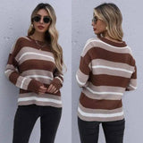 LOVEMI - Lovemi - Long Sleeve Striped Round Neck Knitted Sweater