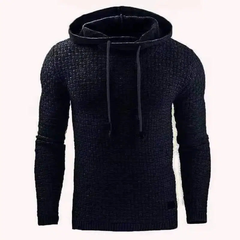 Long Sleeve Warm Hooded Sports Jacquard Sweatshirt-Black-6