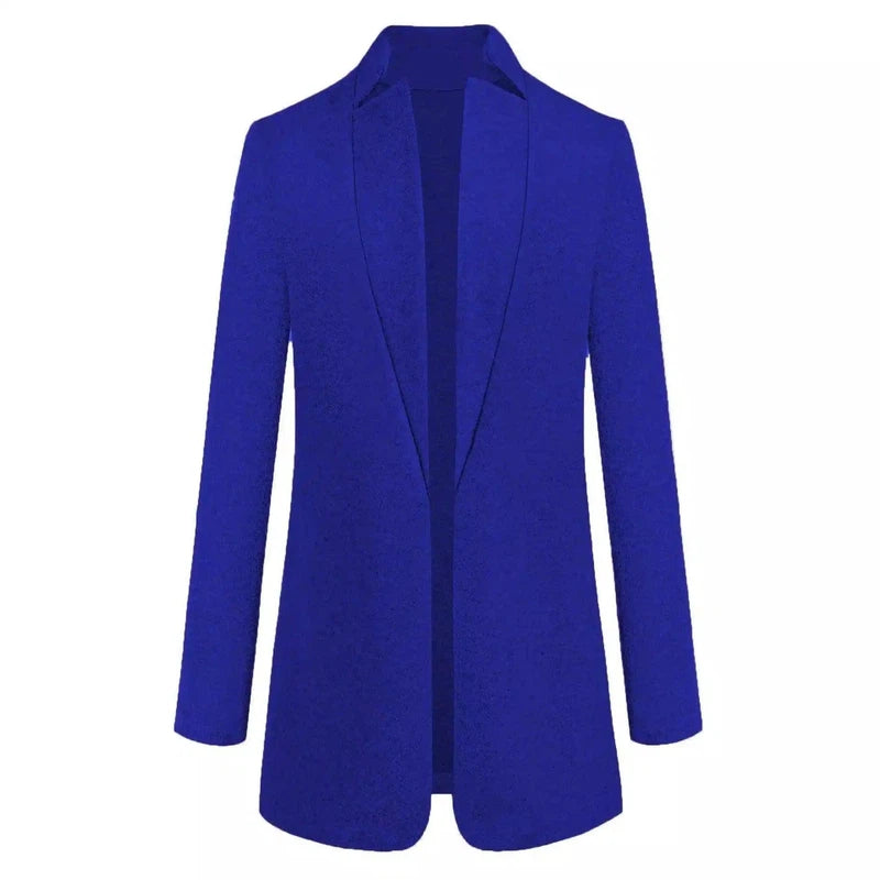 Chic Plus Sized Longline Blazer for All Seasons-Blue-9