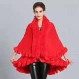 LOVEMI - Lovemi - Loose Fox Fur Collar Double-layer Knitted Shawl