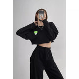 Cropped Sweatshirt & High-Waist Pants Set-Black-1