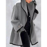 Winter Women's Coat with Contrast Trim-Grey-6