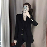 Women's Tailored Blazer with Gold Button Accents-Black no embroidery-2