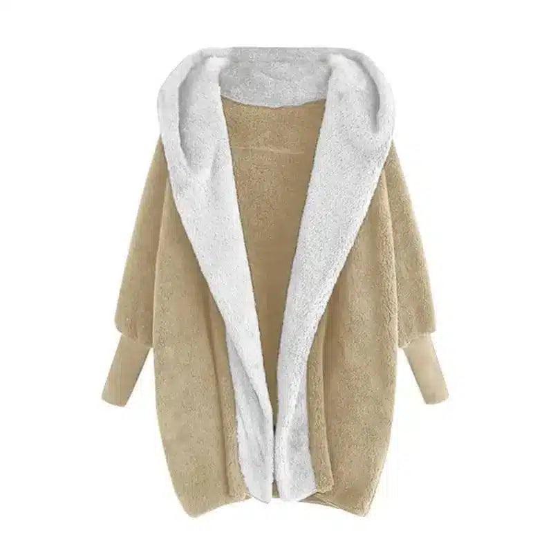 Fleece-Lined Open Front Cardigan-Khaki-1