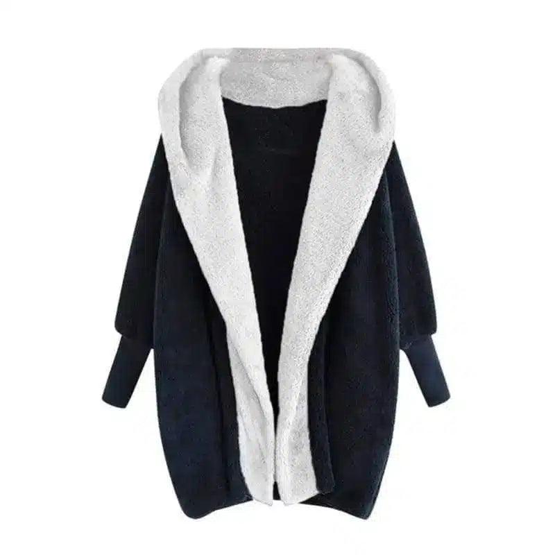 Fleece-Lined Open Front Cardigan-Navy Blue-3