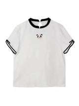 Panda embroidery t-shirt-White-1