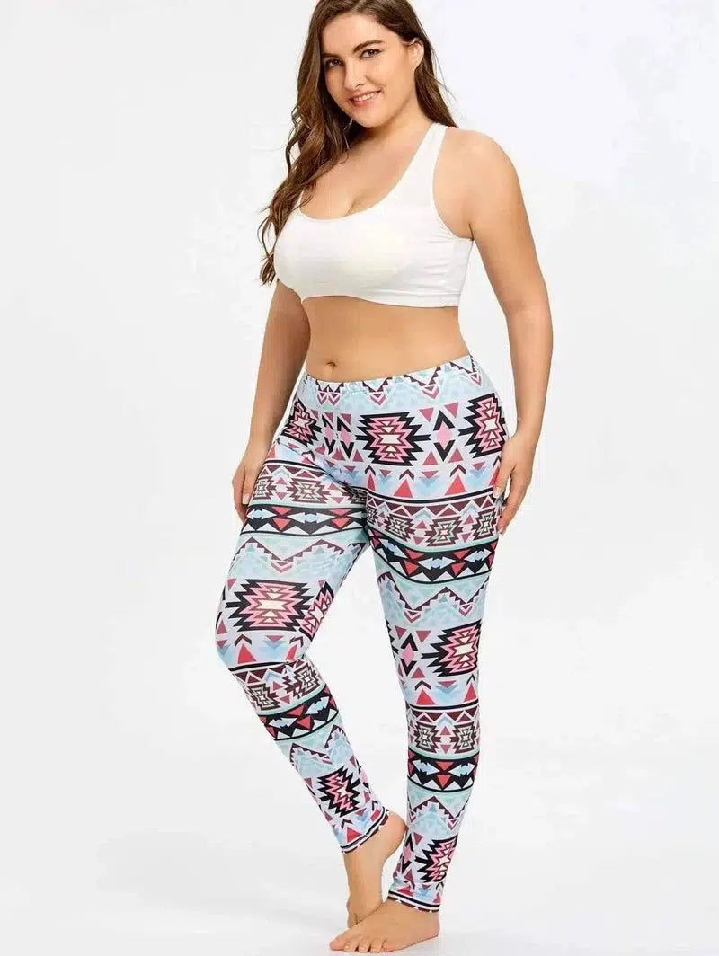 plaid digital 3D printing large size leggings-Picture color-1