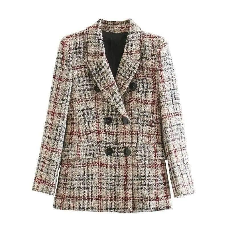 Plaid texture blazer women's clothing-Beige-1