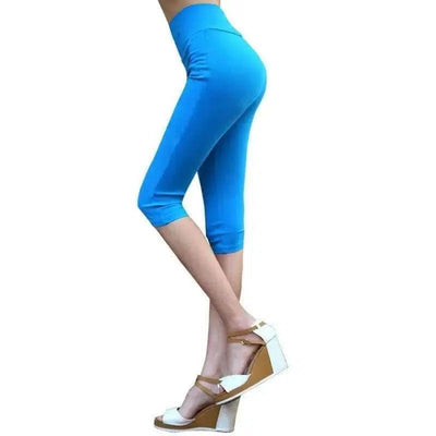 Plus Fat Plus Size Candy Color Cropped Slim-leg Pants-Sky Blue-7