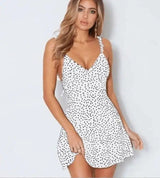 Polka-dot lace-up fashion dress-White-38