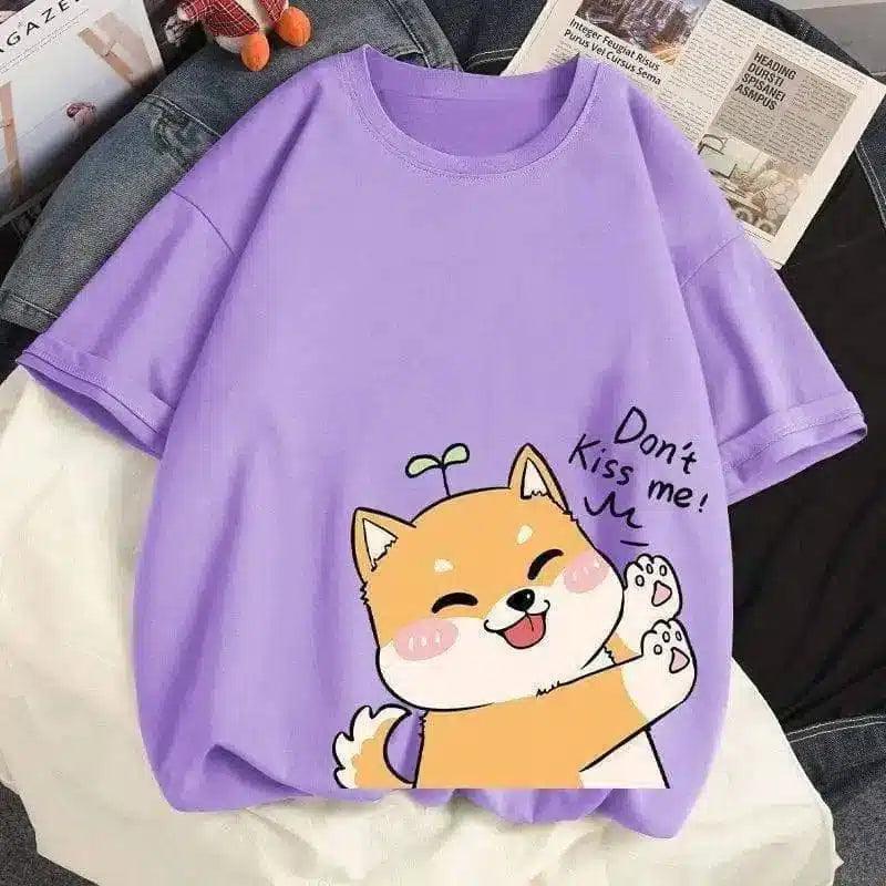 Cute Cartoon Dog Graphic Tee for Casual Wear-Purple-6