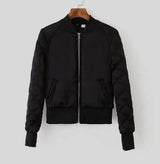 Quilted Cotton Flight Jacket With Stand Collar-Black-1