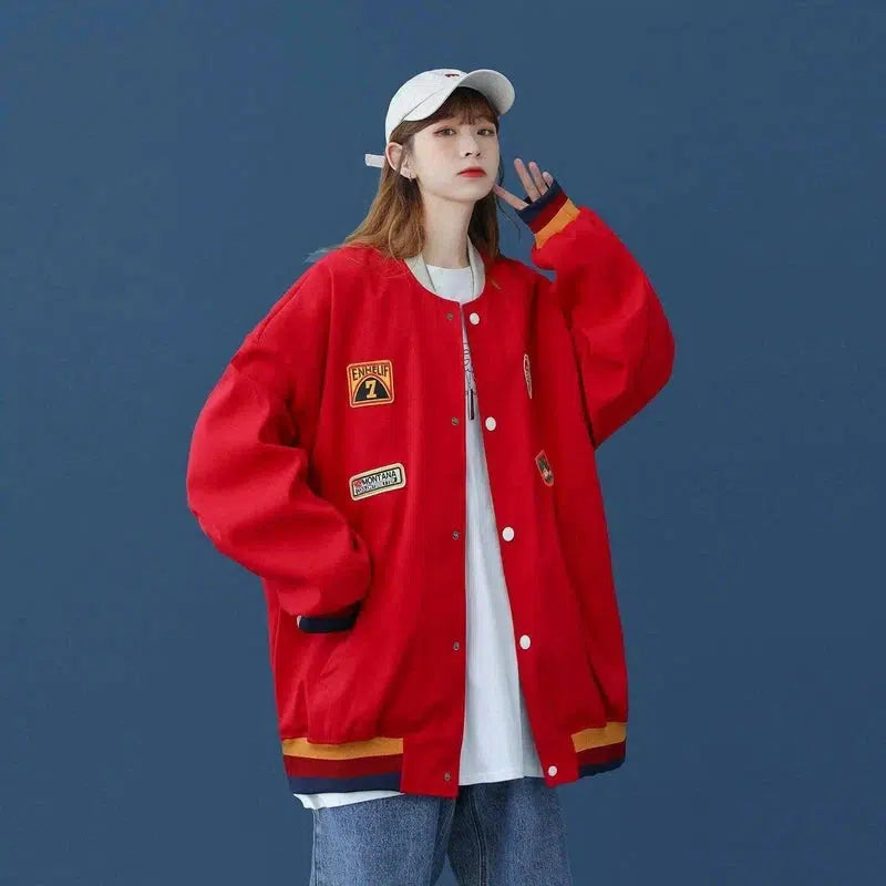 LOVEMI - Lovemi - Retro Hong Kong Style Baseball Uniform Women Loose