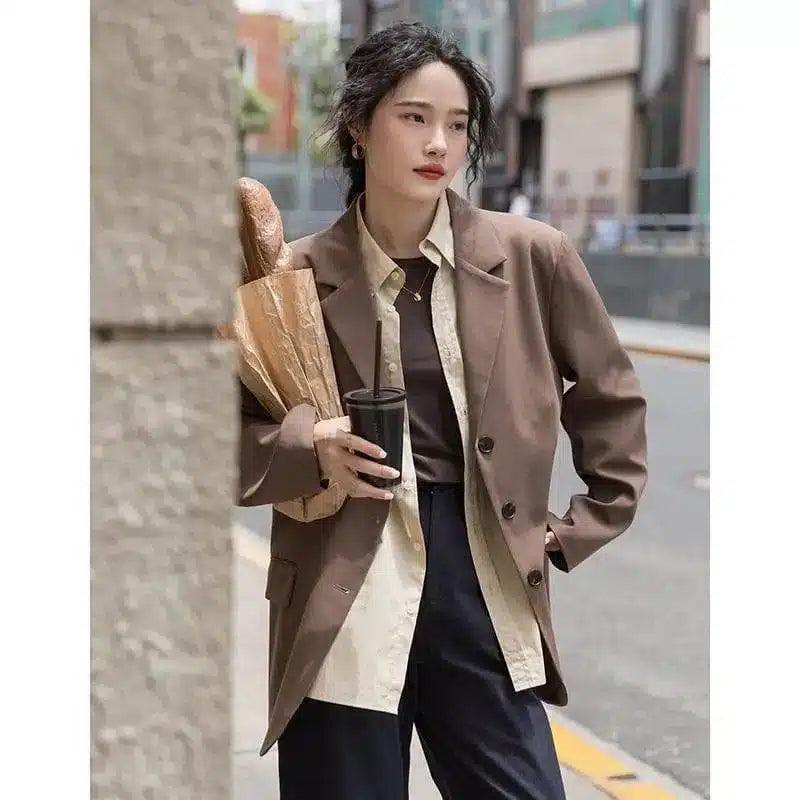 Womens Casual Blazer for Work or Daily Wear-Latte-4