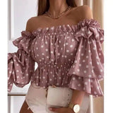 Leaky Shoulder Long-Sleeved-pink dots-7