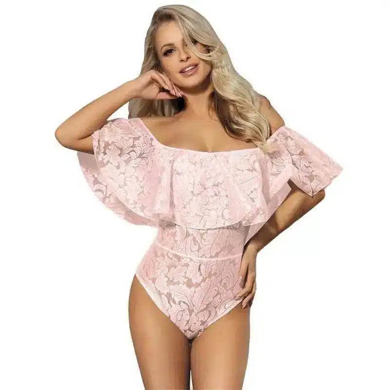 LOVEMI - Lovemi - Sexy One-piece Off-the-shoulder Pajamas With Lotus