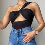 One-Shoulder Fitted Women's Top-Black-3