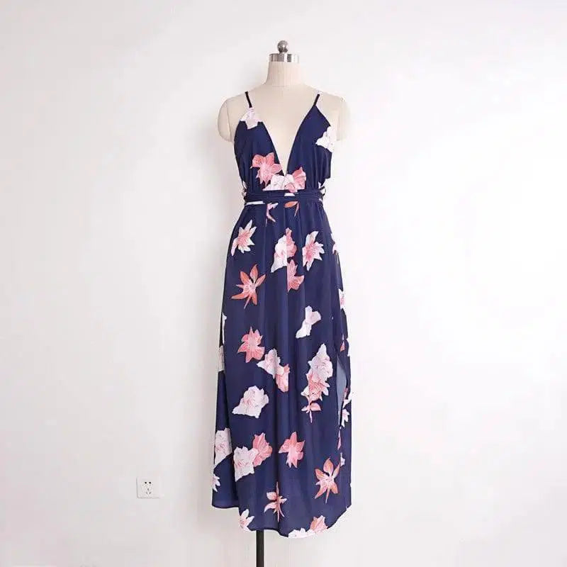 USA SIZE V-neck halter dress Fashion printed bandage-02-34