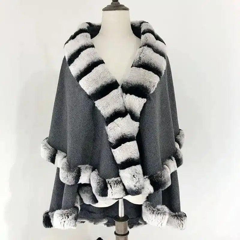 LOVEMI - Lovemi - Shawl Cloak Fox Fur Stitching Cashmere Coat