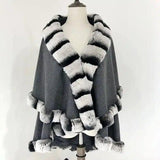 Shawl Cloak Fox Fur Stitching Cashmere Coat-Style 2to1-2