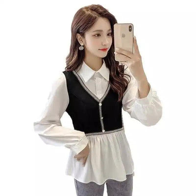 Women's Layered-Look Vest Blouse Combo-1