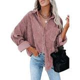 Women's Button-Up Casual Shirt Jacket-Pink-3