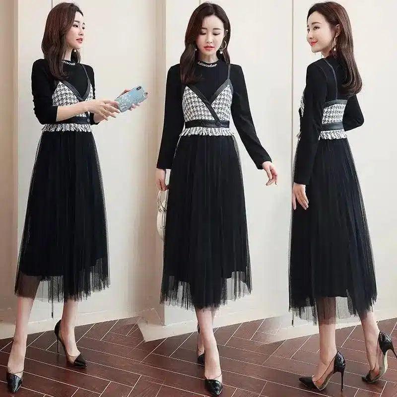 spring new Korean women's round neck long-sleeved waist slim-1