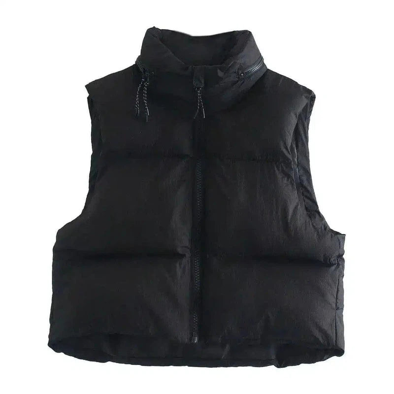 Insulated Zip-Up Sleeveless Vest-Black-1