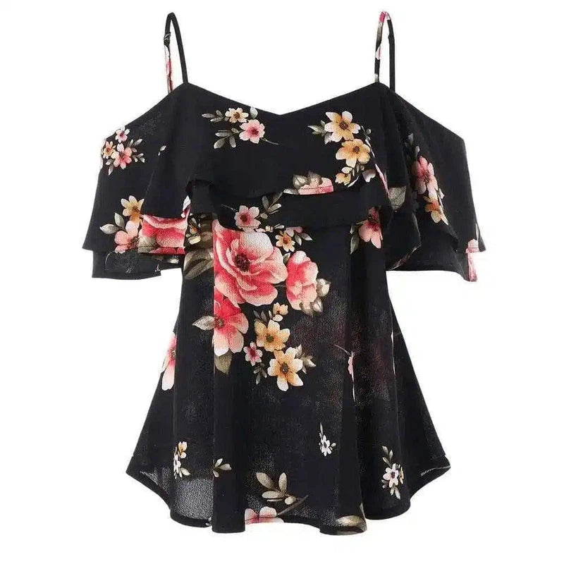 LOVEMI - Lovemi - Strapless floral chiffon shirt