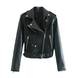 Street Handsome Belt Motorcycle Leather Ladies Jacket-Black-3