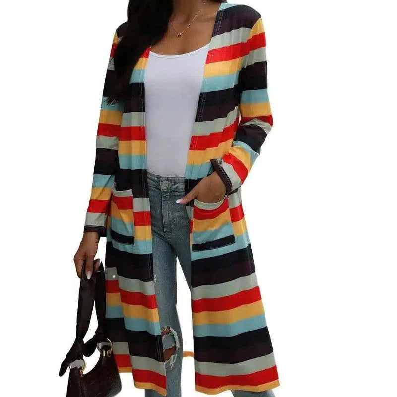 LOVEMI - Lovemi - Striped Print Long-Sleeved Cardigan Jacket Women