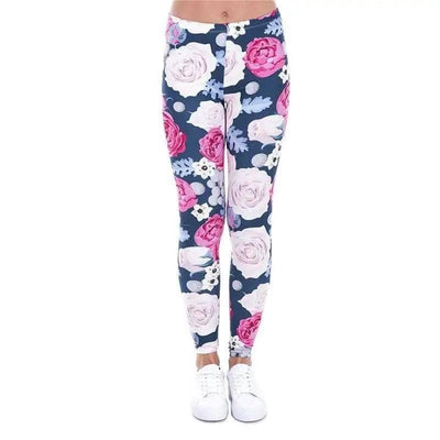 Style Peony Print Leggings Yoga Pants-Rose-2