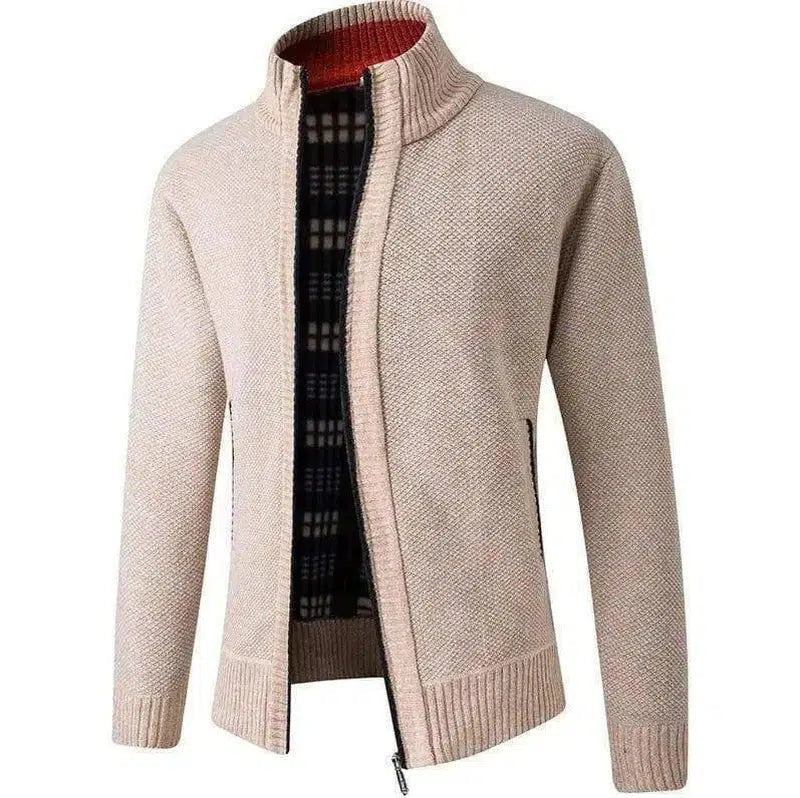 Sweater Jacket Stand Collar Hollow Solid Color Knit-beige-7