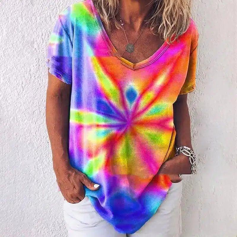 LOVEMI - Lovemi - Tie-dye Gradient Loose Plus Size Ladies Rainbow