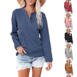 Top Solid Color V-Neck Long-Sleeved T-Shirt Polo Shirt Women-1