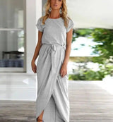 Versatile Wrap Midi Dress in Assorted Colors-LightGrey-11