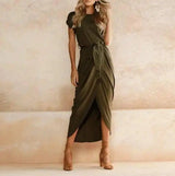 Versatile Wrap Midi Dress in Assorted Colors-ArmyGreen-45