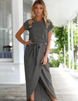 Versatile Wrap Midi Dress in Assorted Colors-Darkgray-47