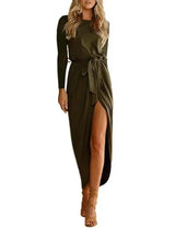 Versatile Wrap Midi Dress in Assorted Colors-ArmyGreenlong-63
